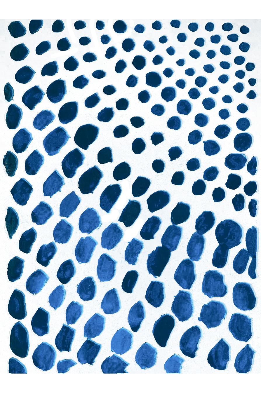 Cazuhê artisanal textile illustration — blue dot pattern